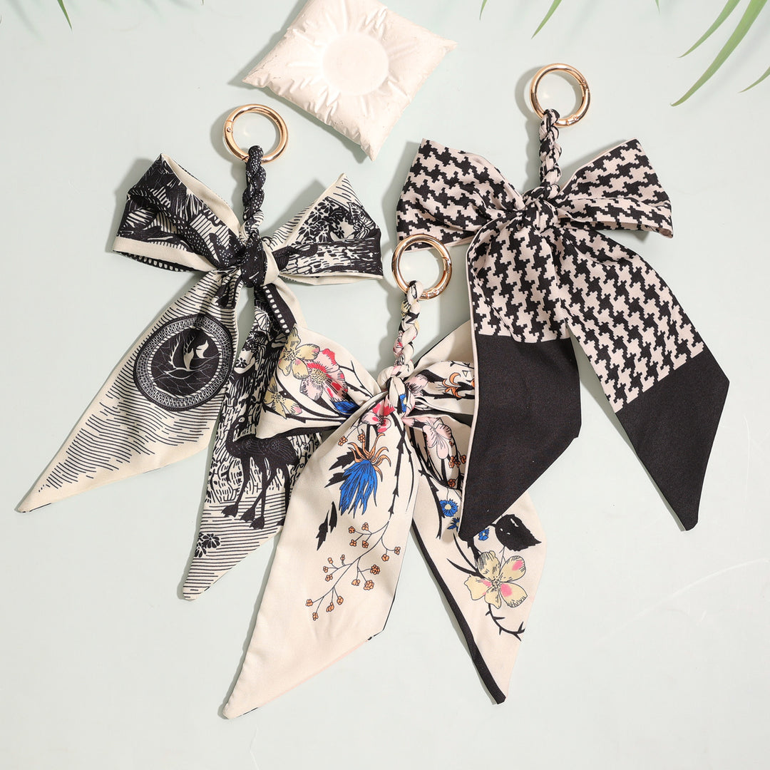 Handwoven Silk Scarf Bow Keychain Bag Charm N6G056