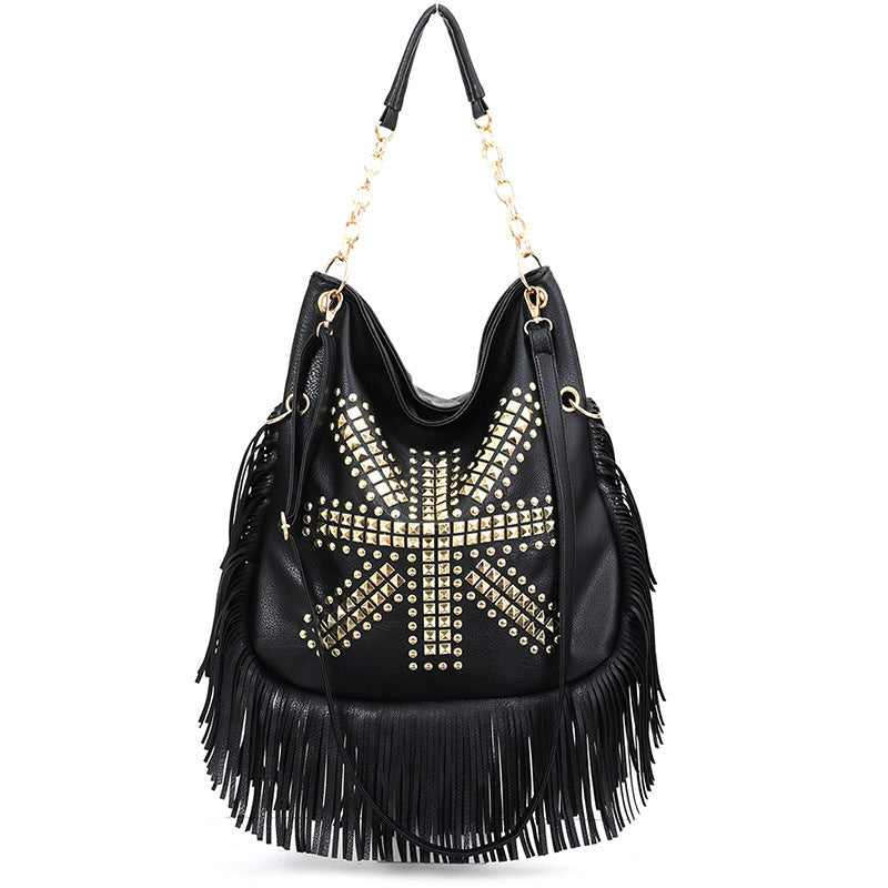 Soft Leather Rivet Fringe Tote Bag Women N6C221