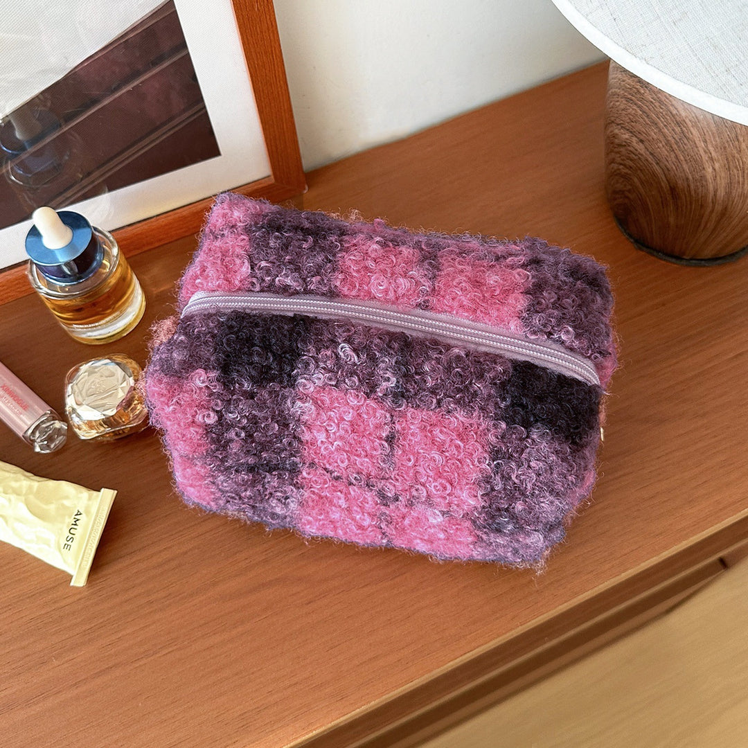 Womens Candy Color Plush Cosmetic Bag N6K109
