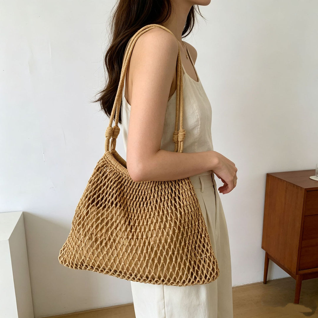 Handwoven Cotton Net Bag Beach Tote Large Capacity N6F146
