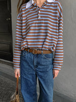 Load image into Gallery viewer, V Neck Contrast Striped Long Sleeve T-Shirt N6A128