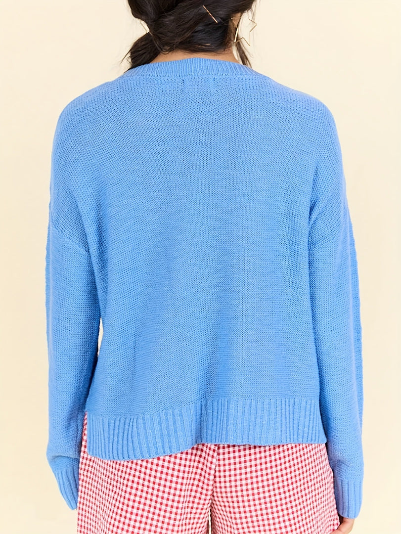 Christmas Letter Print Round Neck Loose Knit Sweater N6H277