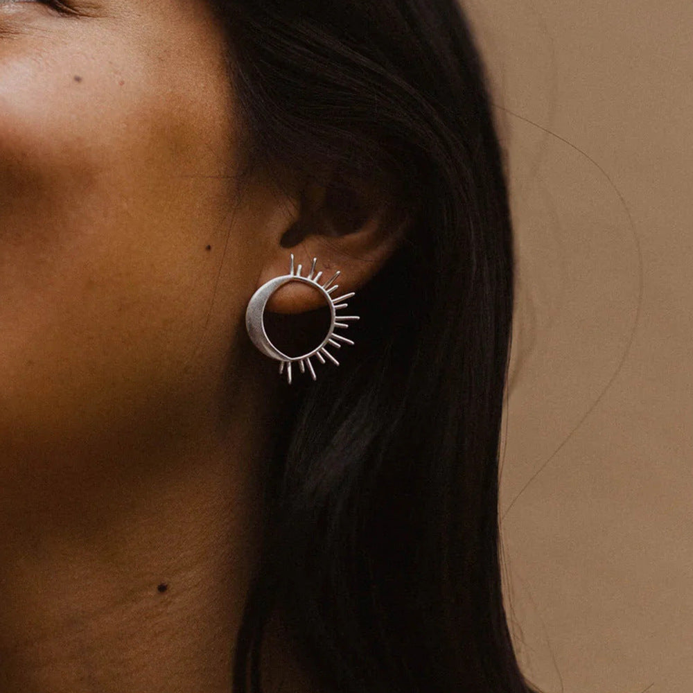 Sun Moon Studs Steel Gold Plated   S5P146