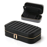 Load image into Gallery viewer, Striped Metal Zipper Jewelry Box Leather Travel Case N6G082