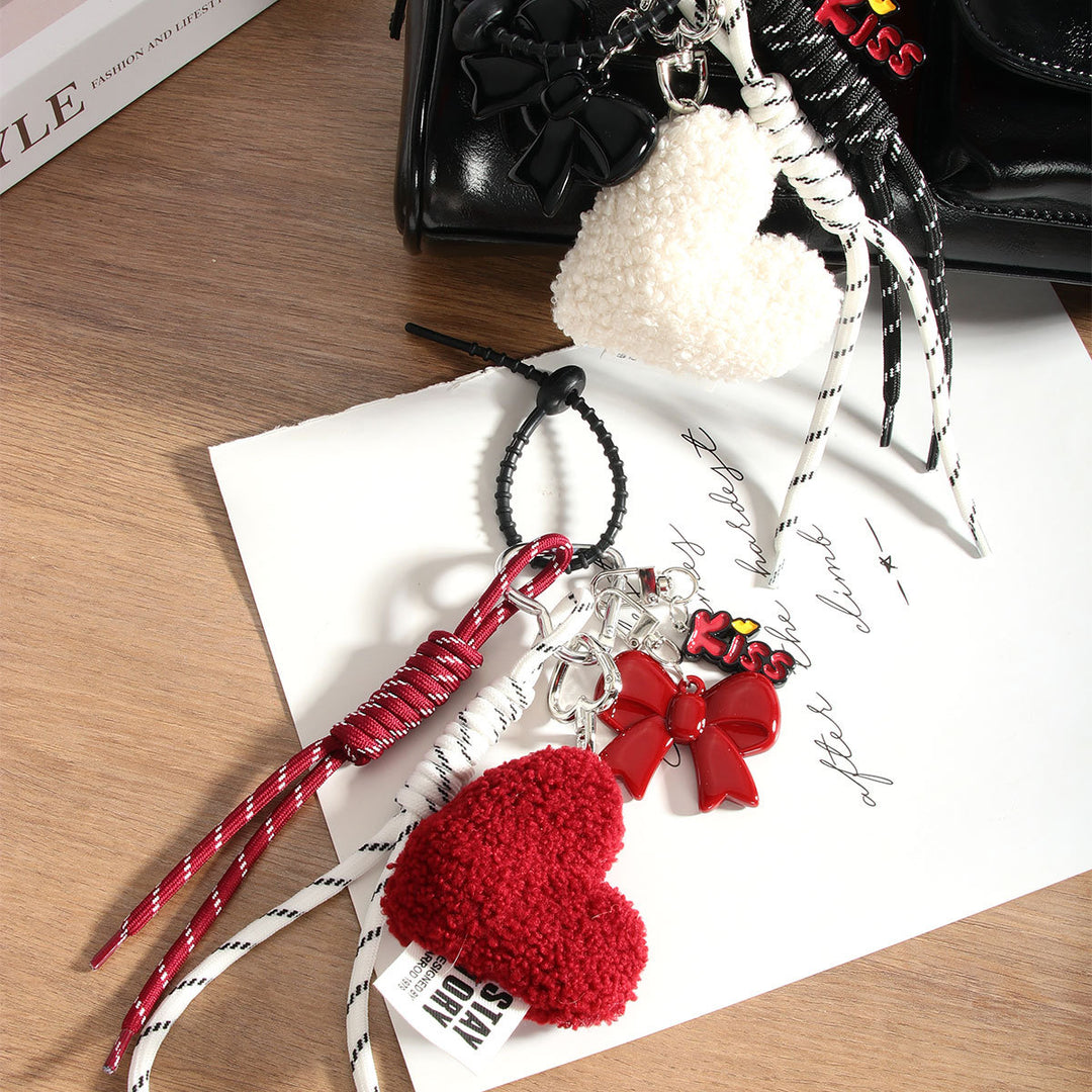 Simple Heart Bow Woven Rope Bag Charm Keychain S5P926