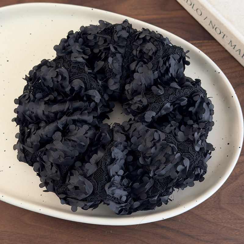 Floral Mesh Scrunchie  White Black  Women N6C014