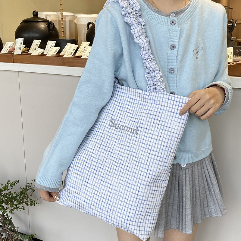 Polyester Grid Shoulder Bag Contrast Top Handle S5P321
