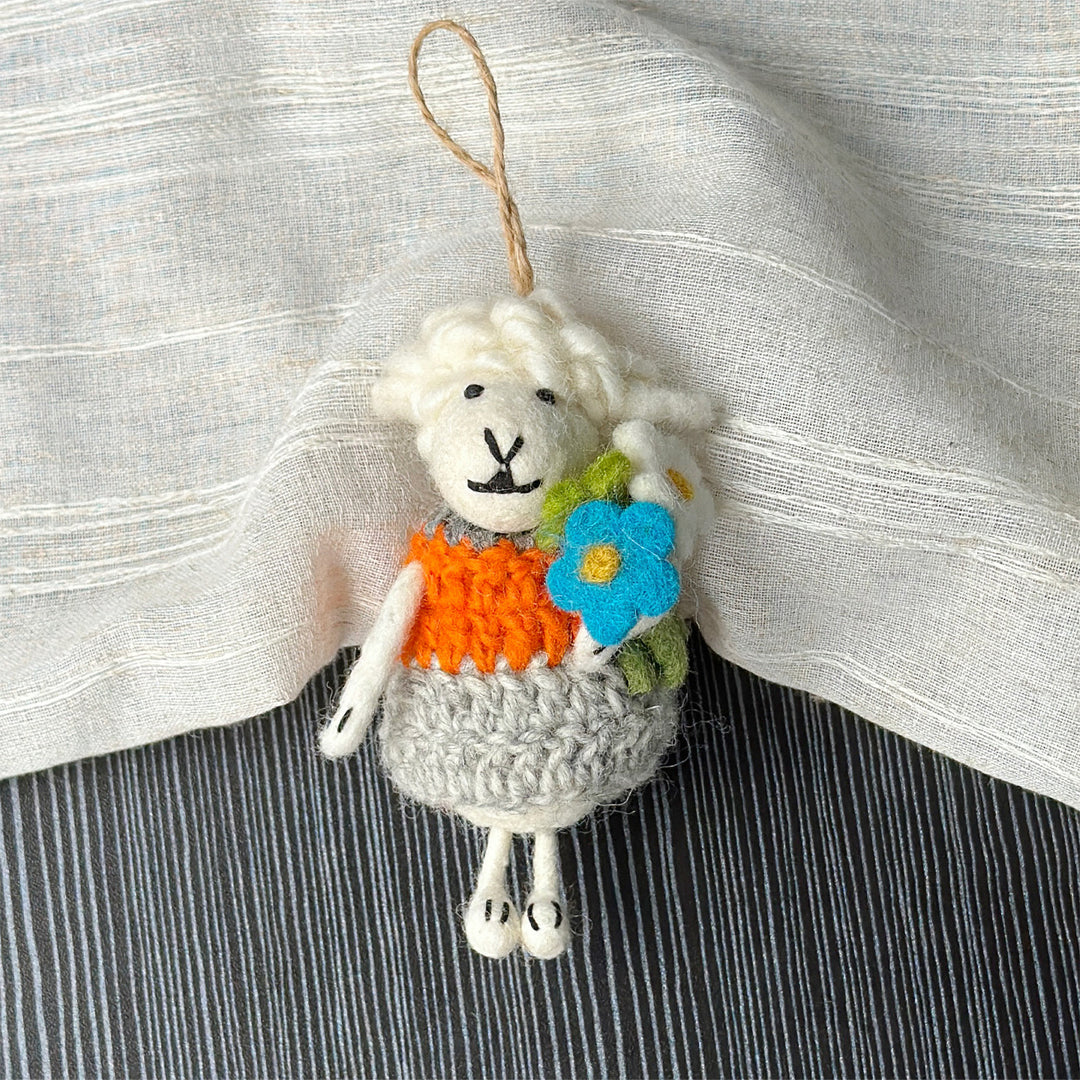 Cute Wool Felt Lamb Keyring Ornament Gift N6G005