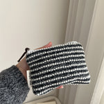 Load image into Gallery viewer, Classic Check Stripe Wool Blend Pouch Canvas Lined S5P363
