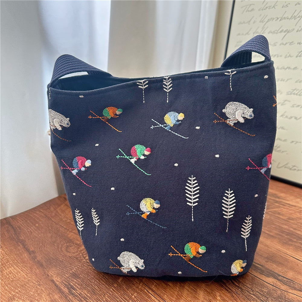 Cotton Handmade Embroidered Easter Egg Bucket Bag N6F124