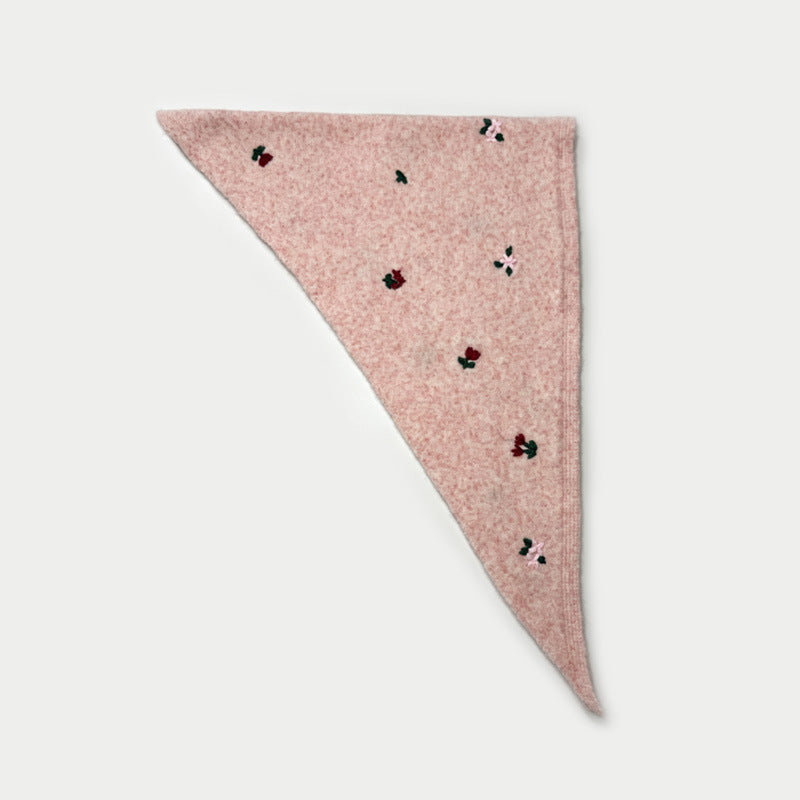 Women's Wool Blend Rose Embroidered Triangle Scarf N6J123