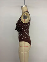 Load image into Gallery viewer, Retro Polka Dot Cowl Neck Deep V Bodysuit N6F008
