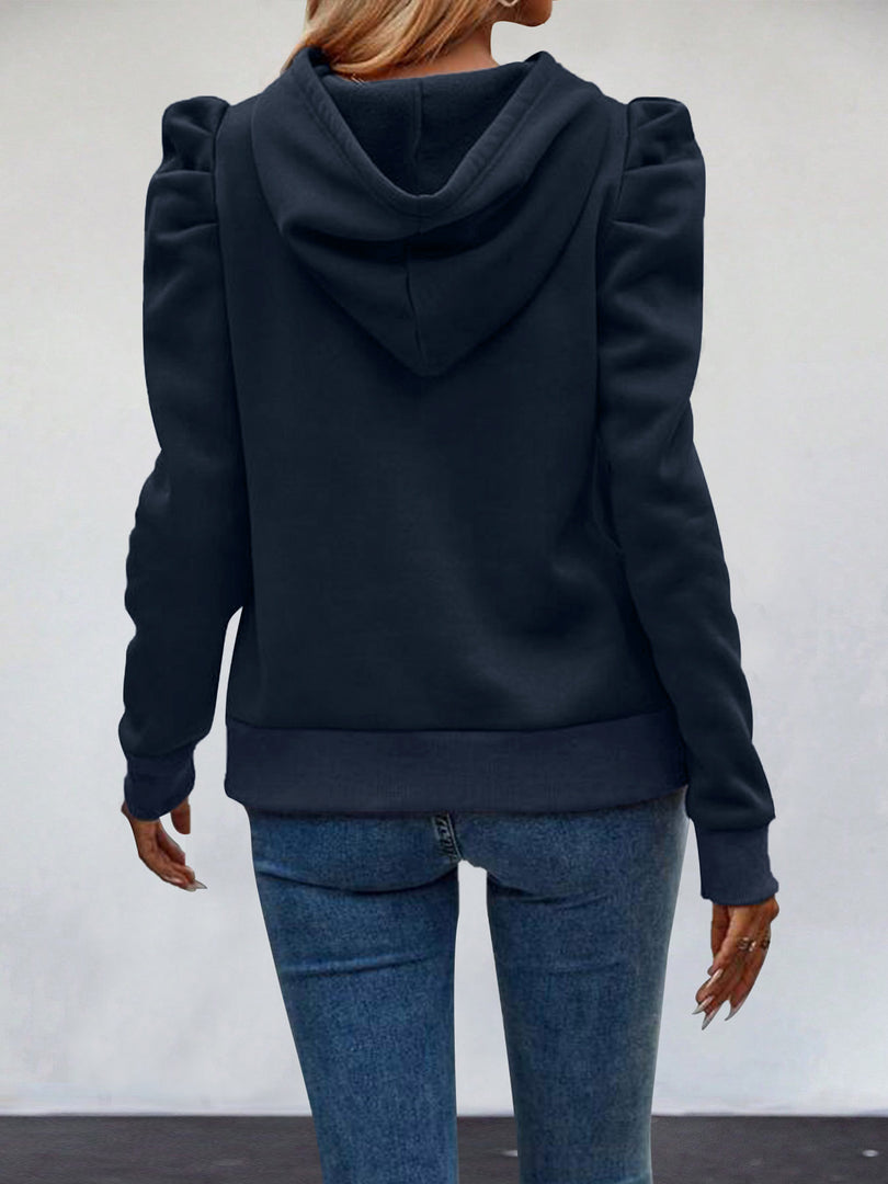 Design Bubble Sleeve Solid Hoodie Pullover Women N6H294