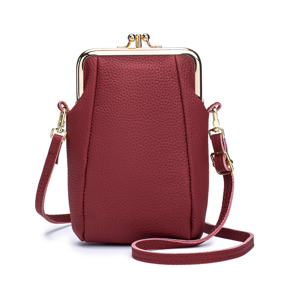 Women's Genuine Leather Litchi Grain Crossbody Phone Bag N6J142