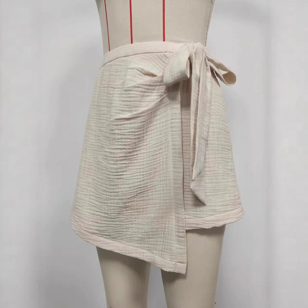 Beach Asymmetrical Skirt Shorts Side Bow Tie N6A104