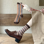 Load image into Gallery viewer, Double Needle Knit Plaid Mid-Calf Socks Women N6H023