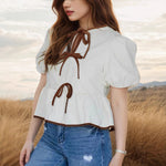 Load image into Gallery viewer, BowPuff Cotton Shirt Lightweight Apricot N5A033
