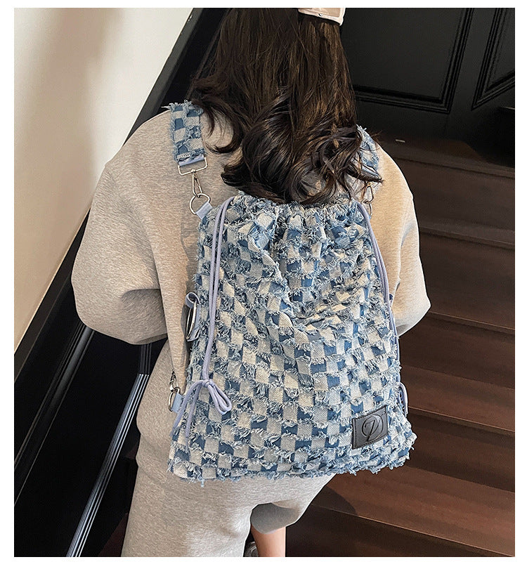 Grid Denim Convertible Backpack Multi-Position Carry  S5P295