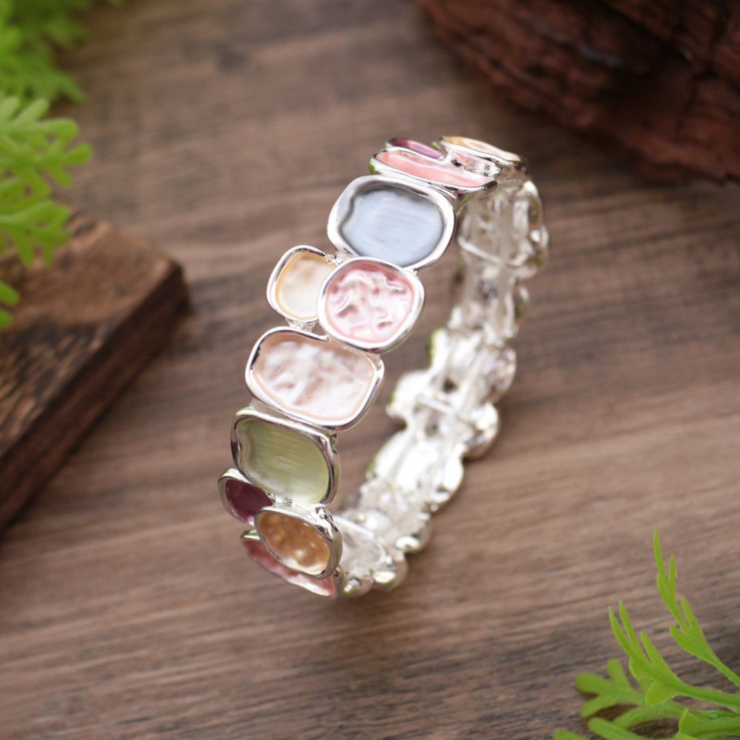 Enamel Square Geometric Stretch Bangle Women N6C219