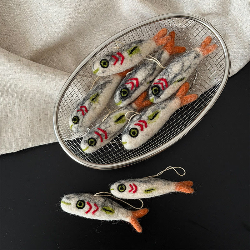 Funny Dried Fish Felt Pendant Handmade Gift N6G017