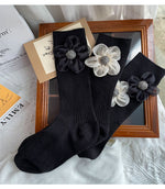 Load image into Gallery viewer, 3D Floral Solid Mid-Calf Socks Women Cotton Black N6H033
