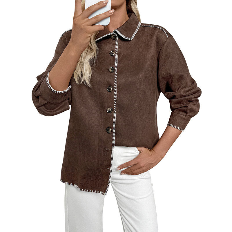 Contrast Notch Shirt Relaxed Mid Weight Brown N5Z472