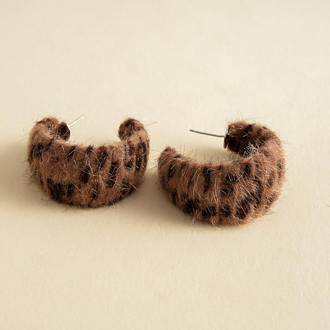 Womens Vintage Leopard Print Faux Horsehair Hoop Earrings N6K172