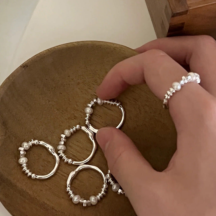 Irregular Faux Pearl Ring Gold Plated Copper Band N6H191