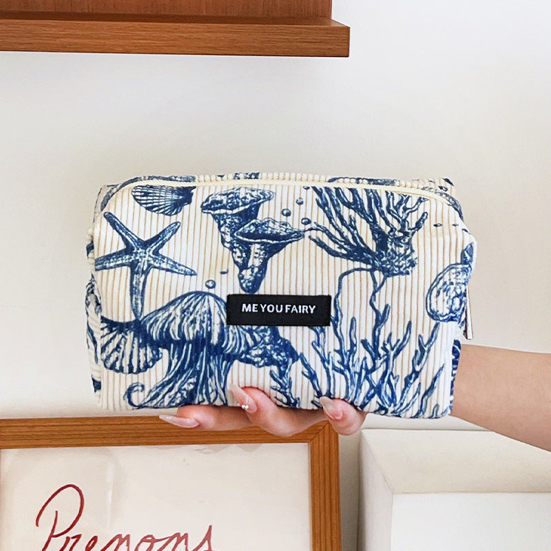 Womens Floral Corduroy Cosmetic Bag N6K117