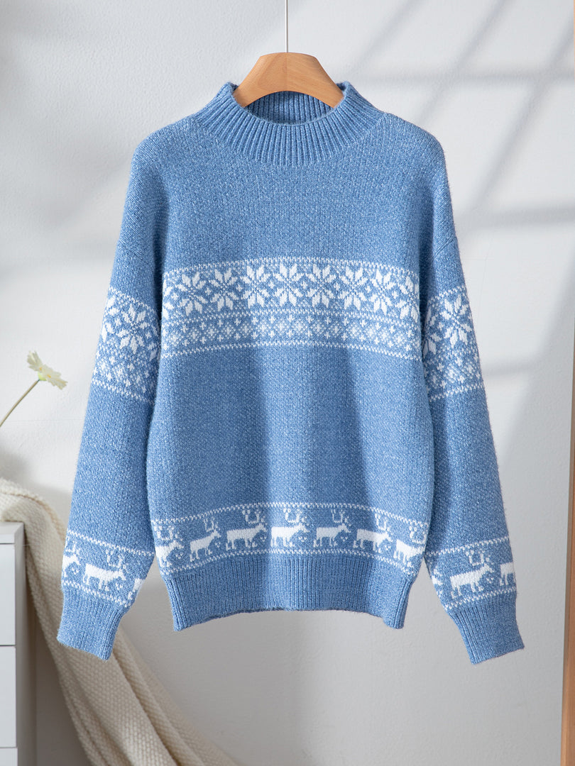Snowflake Jacquard Half High Collar Knit Sweater N6H261