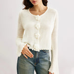 Load image into Gallery viewer, 3D Floral Ruffle Knit Bodycon Ultra Light White N5Z666
