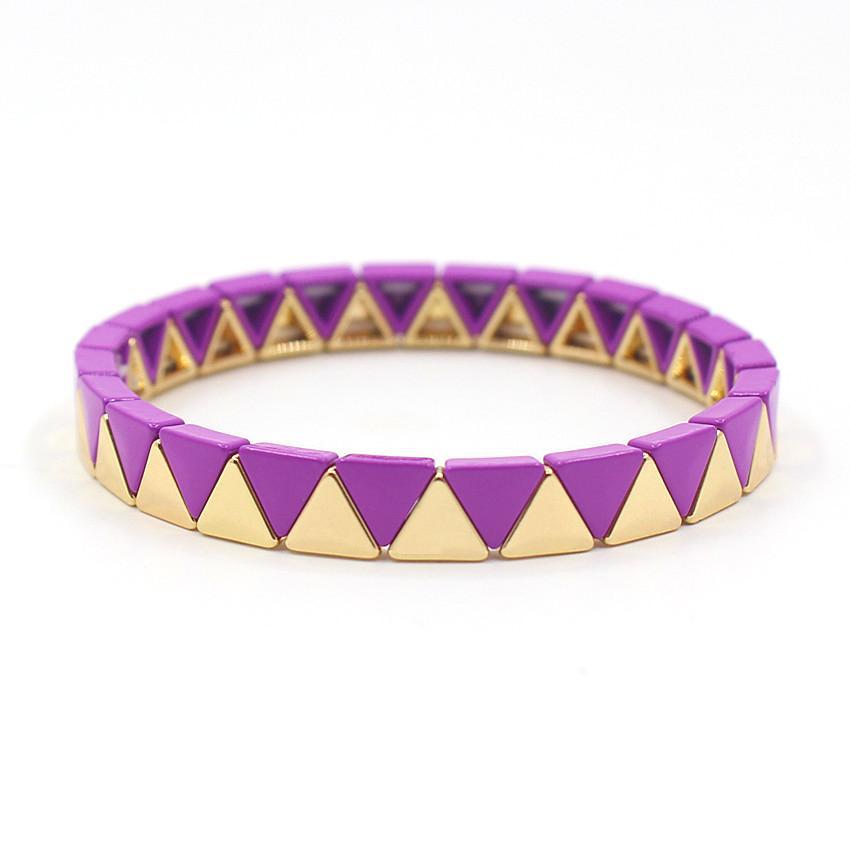Rainbow Triangles Bracelet Modular Gold Enamel S5P050