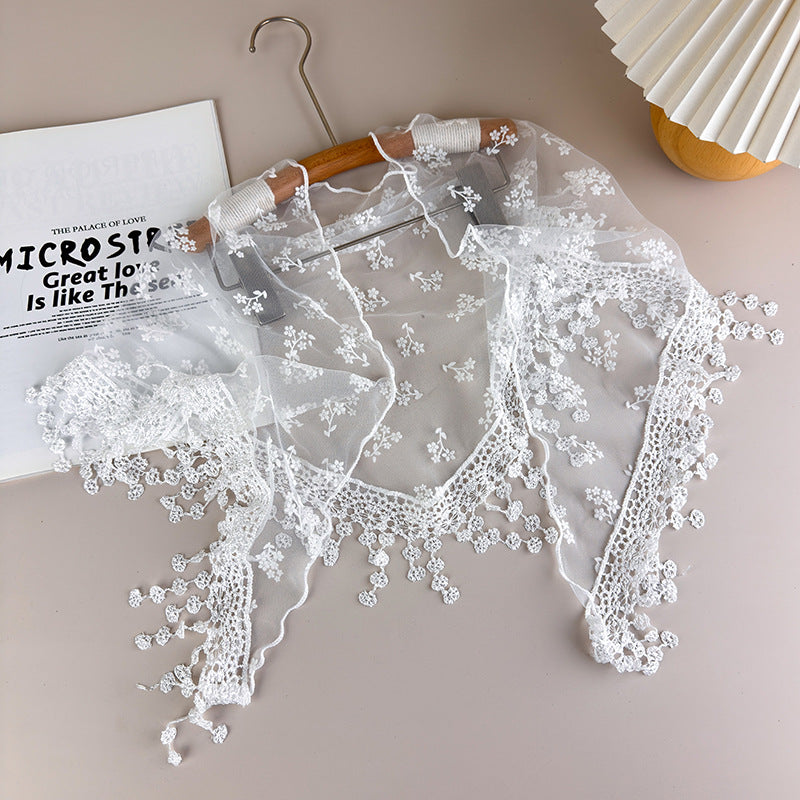 Lace Floral Triangle Scarf Fringe Shawl Women N6H106