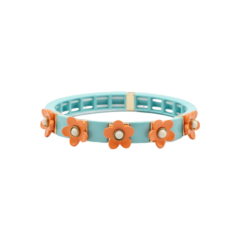 Bohemian Floral Cuff Enamel Steel Adjustable S5P076