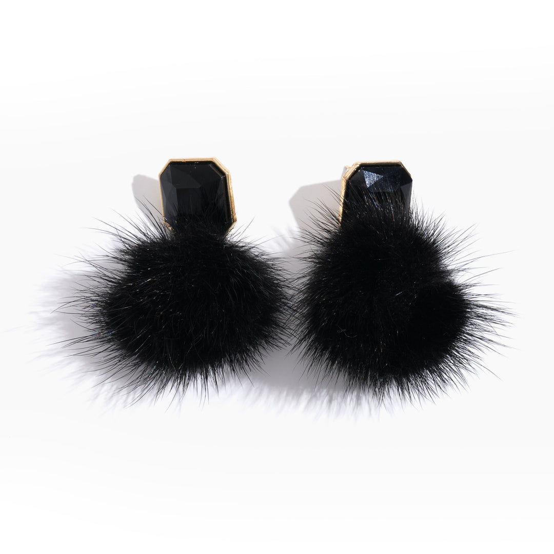 Womens Rhinestone Plush Pom Pom Earrings N6K162