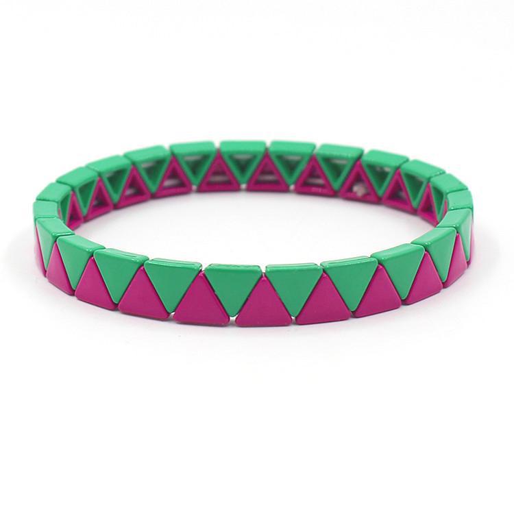 Rainbow Triangles Bracelet Modular Gold Enamel S5P050