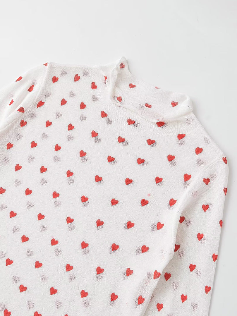 Heart Detail Long Sleeve Knit Sweater Women N6D121