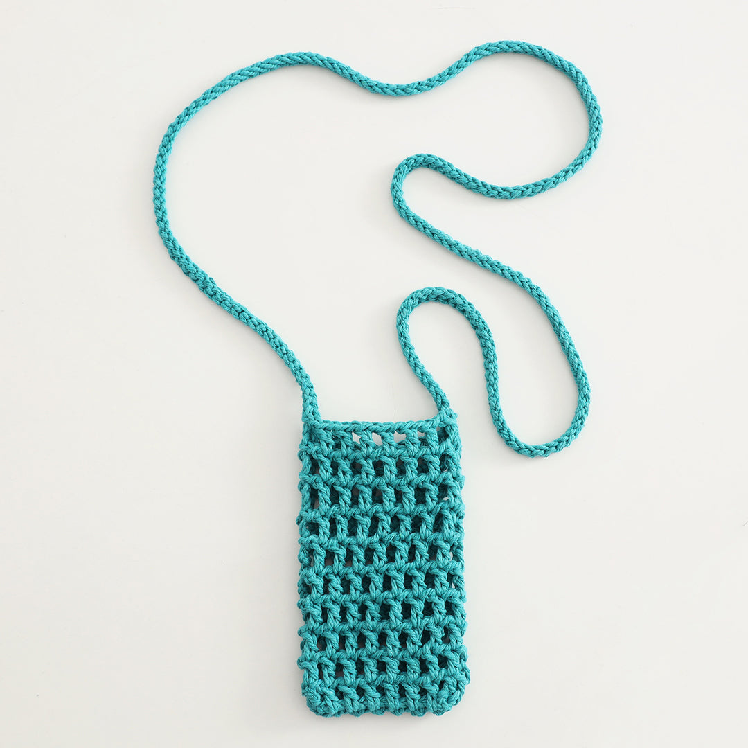 Hand Knit Mesh Crossbody Phone Pouch Cotton Polyester S5P302