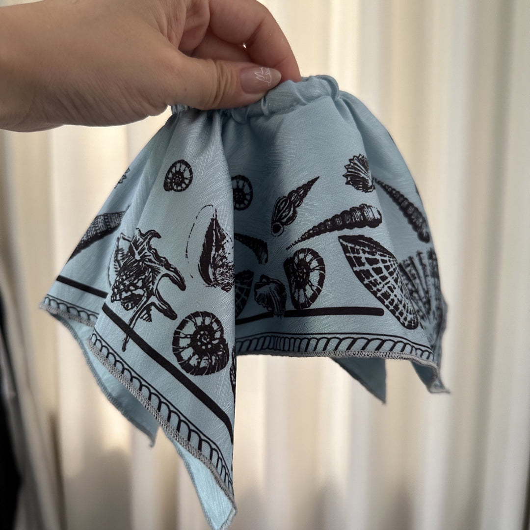 Ocean Print Square Scrunchie Vintage Beach Hair Scarf N6F136
