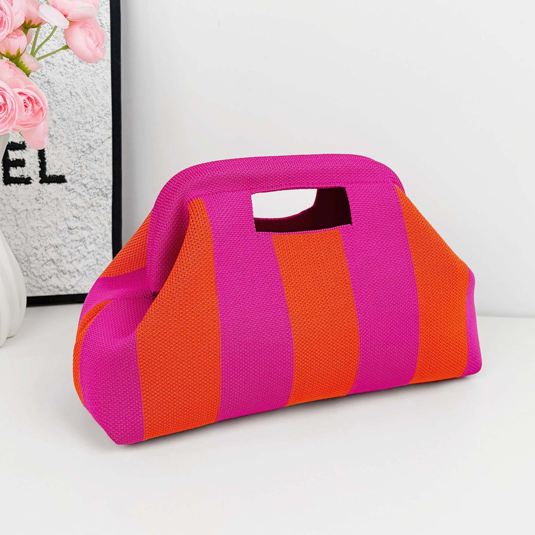 Women's Woven Striped Shell Knit Handbag N6J140