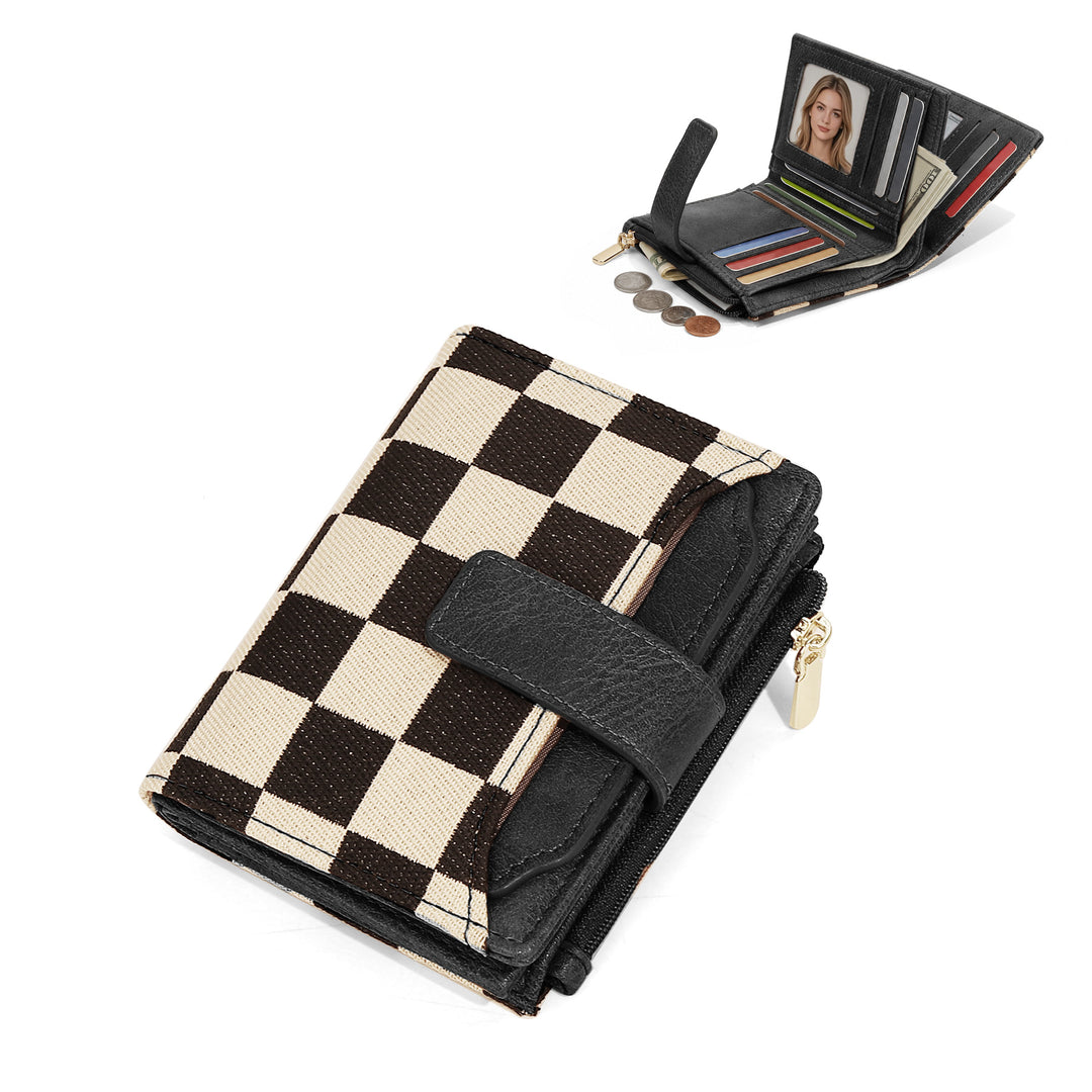 Grid Check Leopard Print Card Holder Wallet Purse N6G088