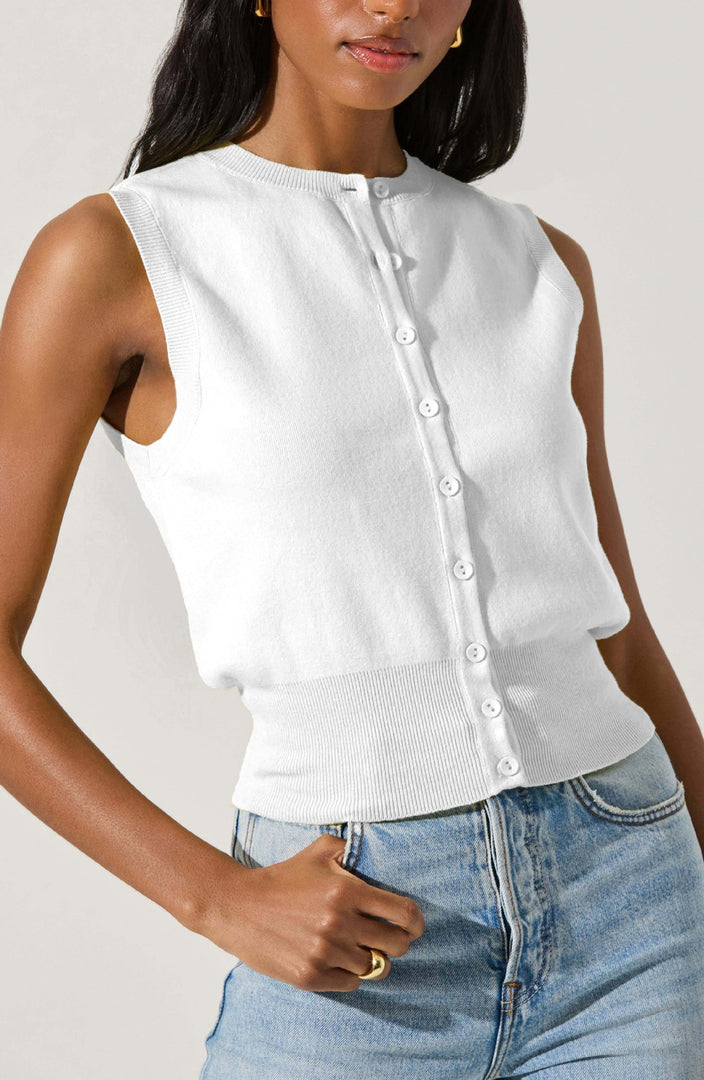 Retro Button Front Knit Vest Women N6D077