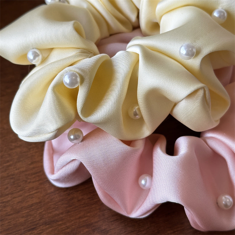 Solid Satin Pearl Scrunchie High Elasticity Women N6H184