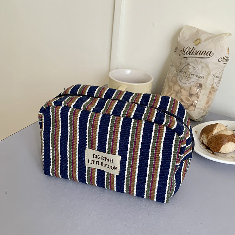 Striped Color-Block Cotton Blend Travel Cosmetic Bag N6J266