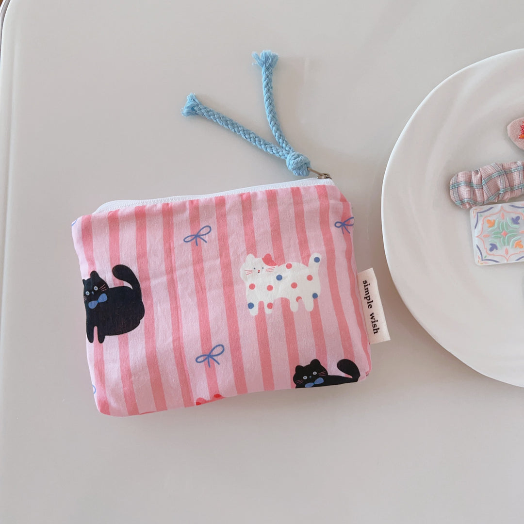 Cat Motif Cotton Multi-Pocket Organizer Canvas Lining S5P360