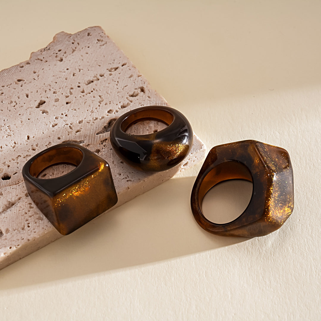Vintage Resin Ombré Square Geometric Ring Set 3-Piece N6H094