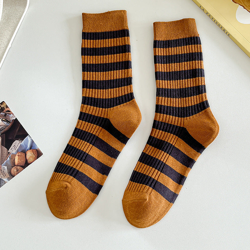 Color Block Striped Crew Socks Women One Size  N6H001