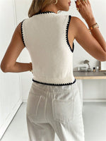 Load image into Gallery viewer, Color Block Lace Trim Knit Vest Cardigan Women N6C320