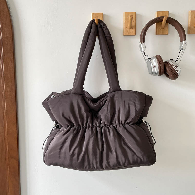 Large Ruched Quilted Fabric Tote Shoulder Bag N6J207