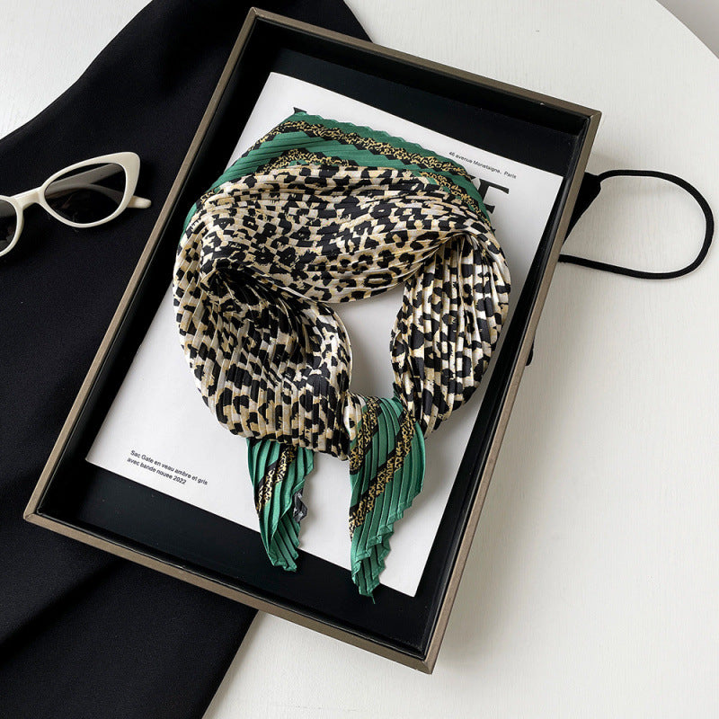 Pleated Leopard Paisley Satin Scarf 70cm Square N6G225
